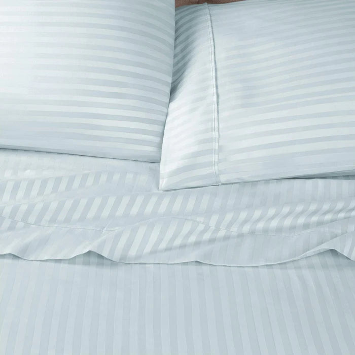 Egyptian Cotton 600 Thread Count 2 Piece Striped Pillowcase Set - Light Blue