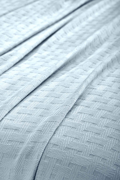 Basketweave All Season Cotton Bed Blanket & Sofa Throw - Light Blue