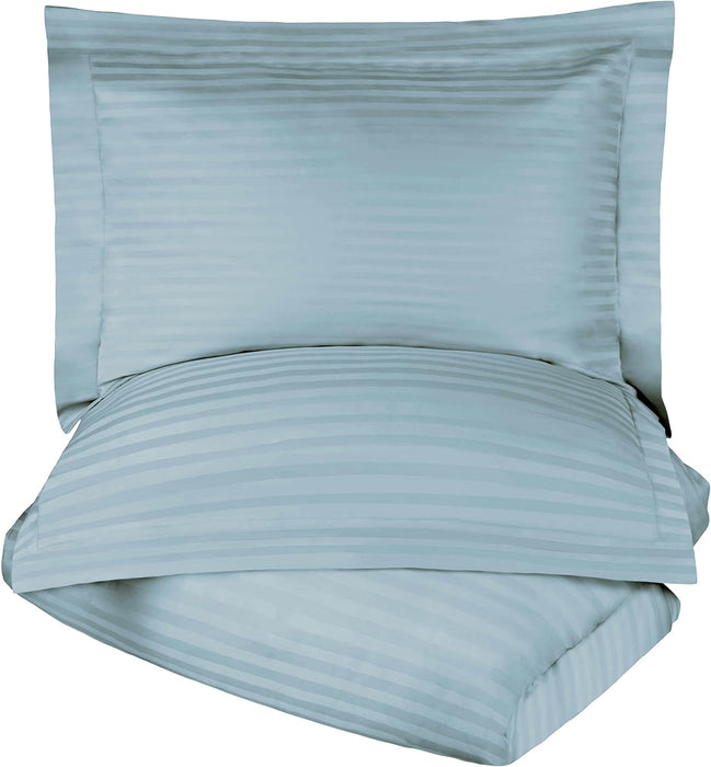 Egyptian Cotton 300 Thread Count Striped Duvet Cover Set - LightBlue