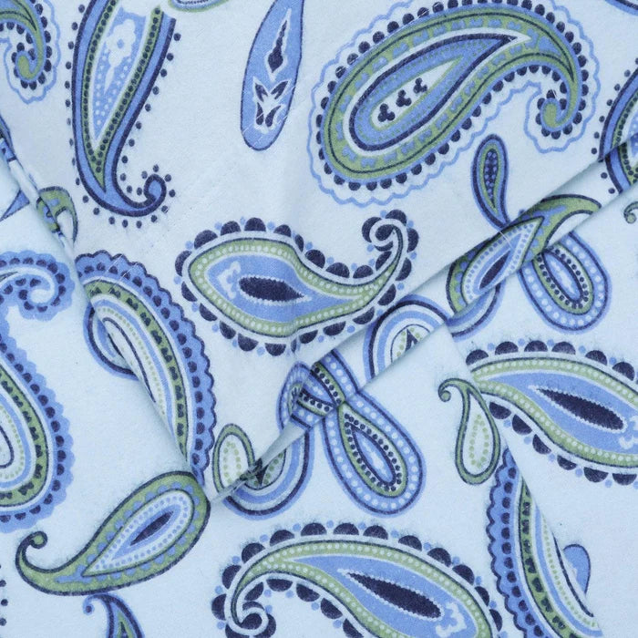 Cotton Flannel Paisley 2 Piece Pillowcase Set - Light Blue