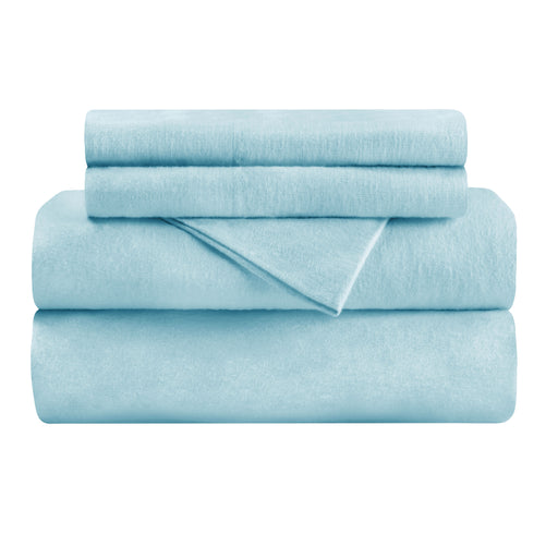 Flannel Cotton Modern Solid Deep Pocket Bed Sheet Set - LightBlue