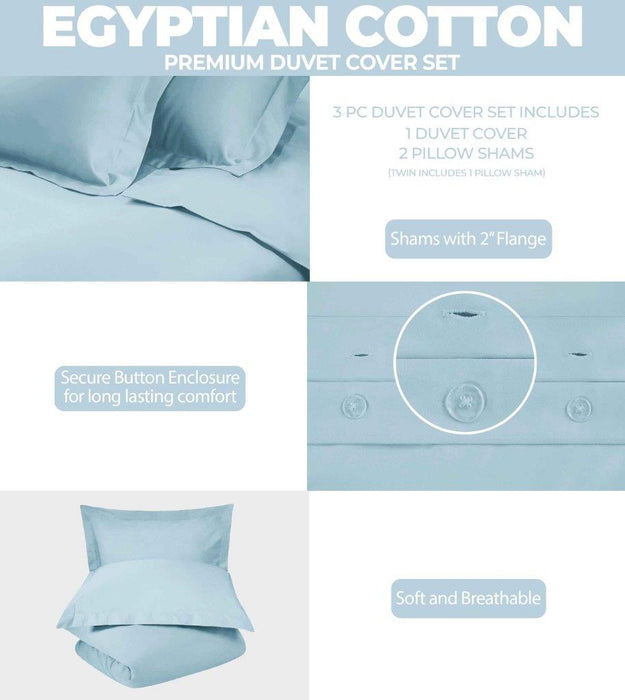 Egyptian Cotton 400 Thread Count Solid Duvet Cover Set - LightBlue