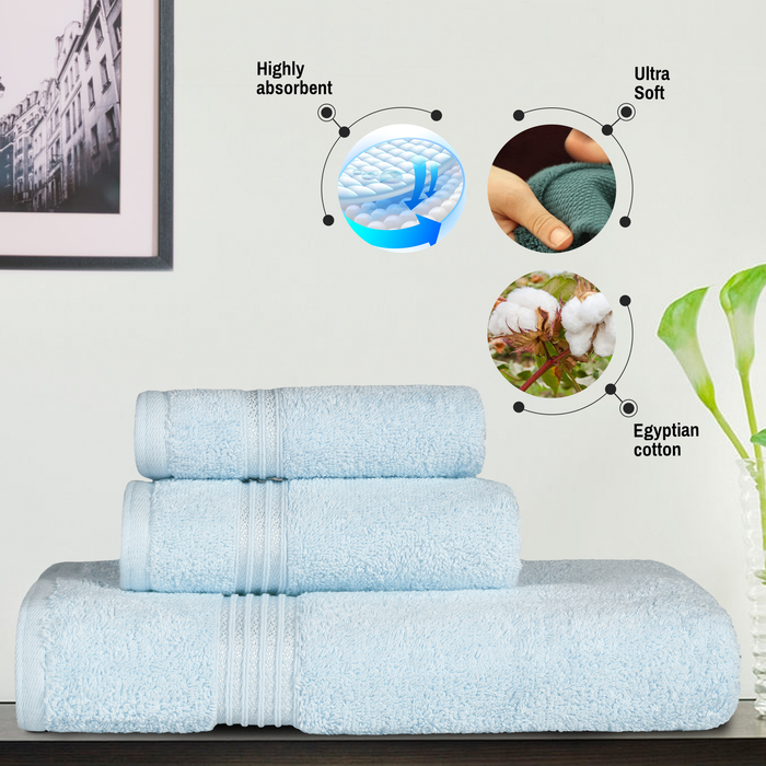 Egyptian Cotton Highly Absorbent Solid 12-Piece Ultra Soft Towel Set - Light Blue