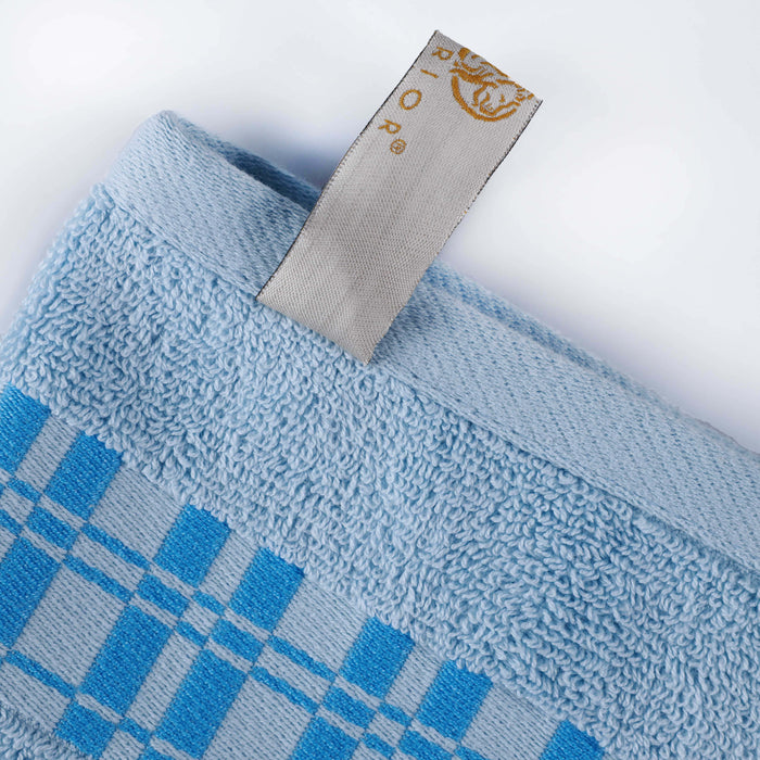 Larissa Cotton Geometric Embroidered Border 8-Piece Assorted Towel Set - LightBlue