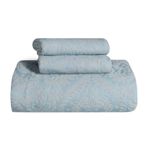 Aspen Cotton Blend Jacquard Woven Floral Scalloped Edges Bedspread Set - Light Blue