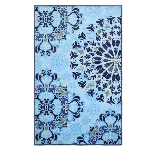 Thalia Damask Medallion Non-Slip Washable Indoor Area Rug or Runner - LightBlue