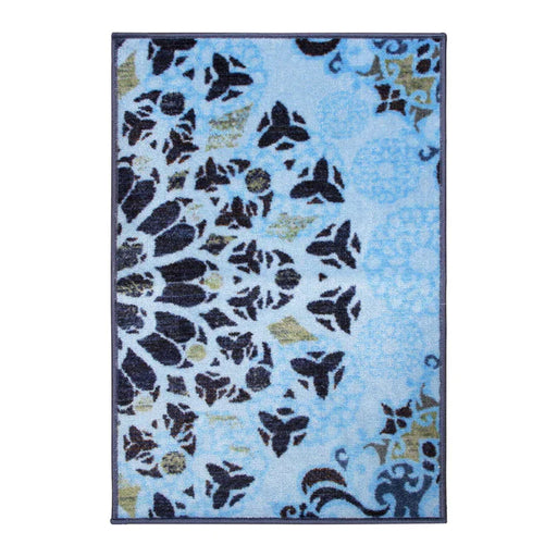 Thalia Damask Medallion Non-Slip Washable Indoor Area Rug or Runner - LightBlue