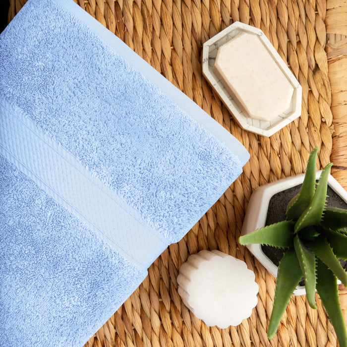 Egyptian Cotton Pile Plush Heavyweight Bath Towel Set of 2 - Light Blue