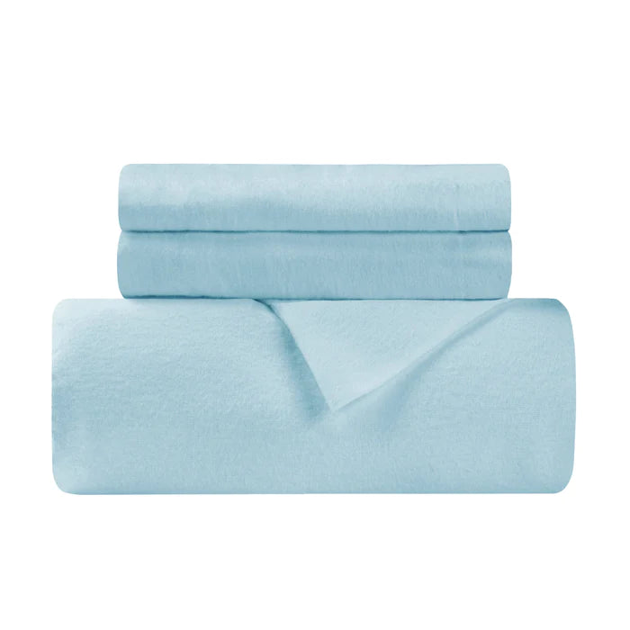 Flannel Solid Duvet Cover and Pillow Sham Set  - Light Blue