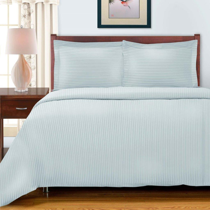 Egyptian Cotton 600 Thread Count Striped Duvet Cover Set - LightBlue