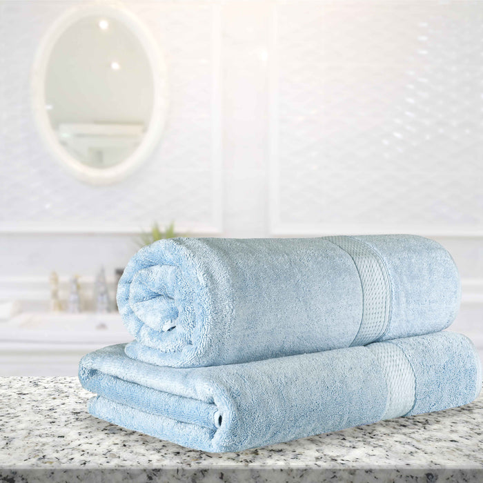 Egyptian Cotton Pile Plush Heavyweight Absorbent Bath Sheet Set of 2 - LightBlue