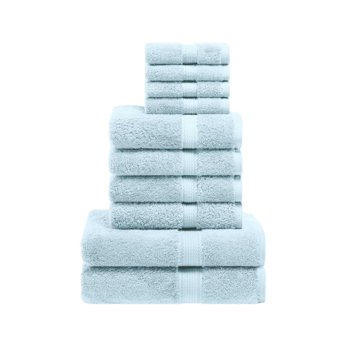 Egyptian Cotton Pile Solid 10-Piece Towel Set - LightBlue