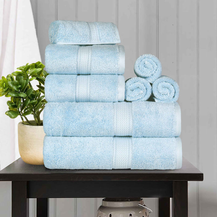 Egyptian Cotton Pile Plush Heavyweight Absorbent 8 Piece Towel Set - LightBlue