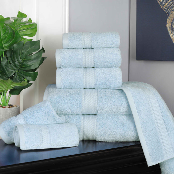 Egyptian Cotton Pile Plush Heavyweight Absorbent 8 Piece Towel Set - LightBlue