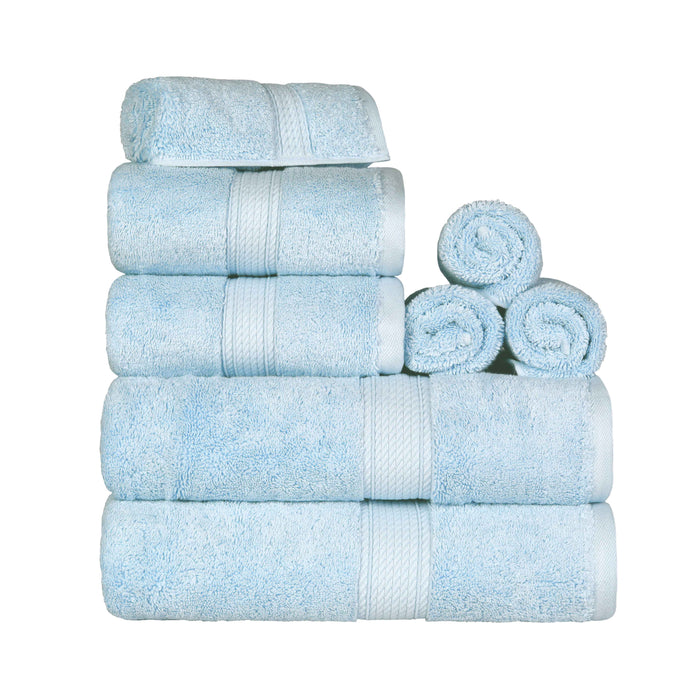 Egyptian Cotton Pile Plush Heavyweight Absorbent 8 Piece Towel Set - LightBlue