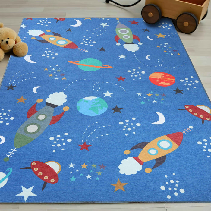 Lil' Flyer Spaceship Non-Slip Kids Playroom Washable Indoor Area Rug