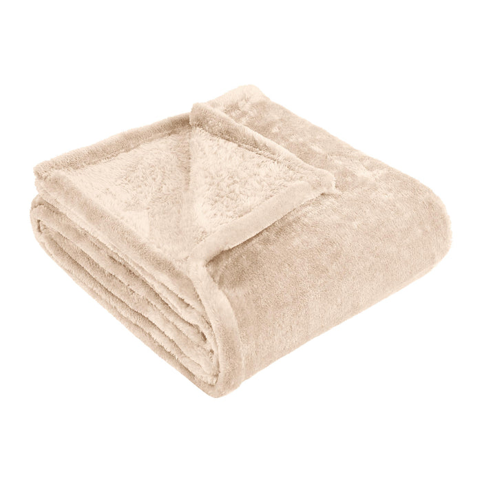 Classic Solid Fleece Plush Medium Weight Fluffy Soft Blanket - Linen