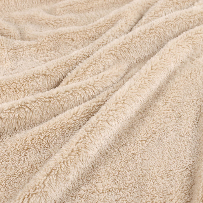 Classic Solid Fleece Plush Medium Weight Fluffy Soft Blanket - Linen