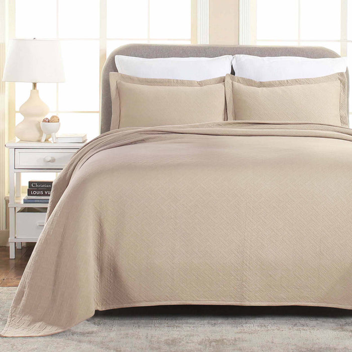 Basket Weave Matelasse Cotton Bedspread Set -  Linen