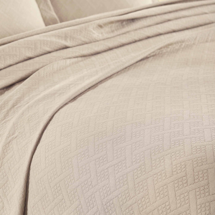 Basket Weave Matelasse Cotton Bedspread Set -  Linen