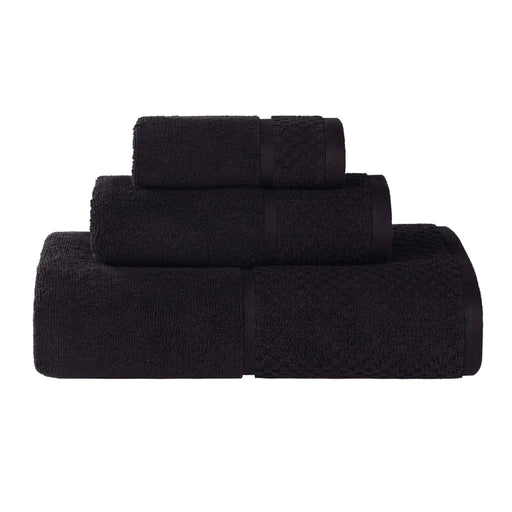 Lodie Cotton Plush Soft Absorbent Jacquard Solid 3 Piece Towel Set - Black