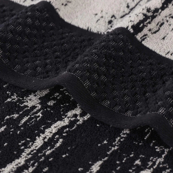 Lodie Cotton Plush Soft Absorbent Two-Toned 3 Piece Towel Set - Black/Ivory