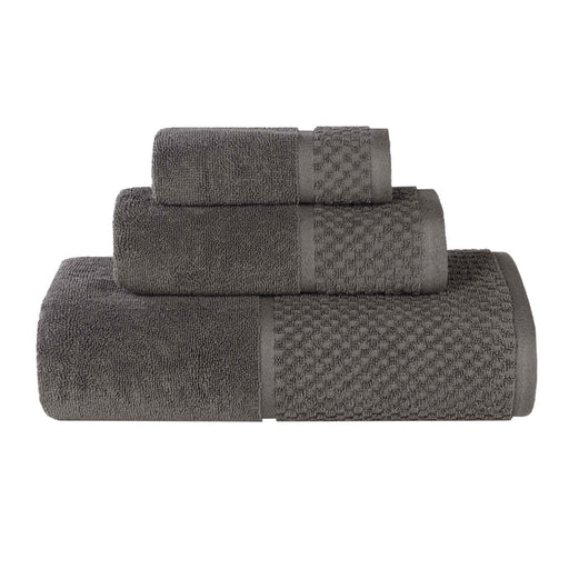 Lodie Cotton Plush Soft Absorbent Jacquard Solid 3 Piece Towel Set - Charcoal