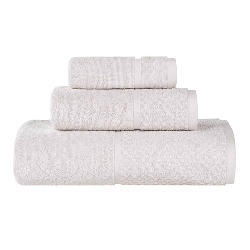 Lodie Cotton Plush Soft Absorbent Jacquard Solid 3 Piece Towel Set - Stone