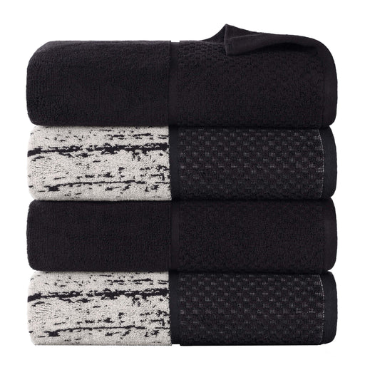 Lodie Cotton Plush Jacquard Solid and Two-Toned Bath Towel Set of 4 - Black/Ivory