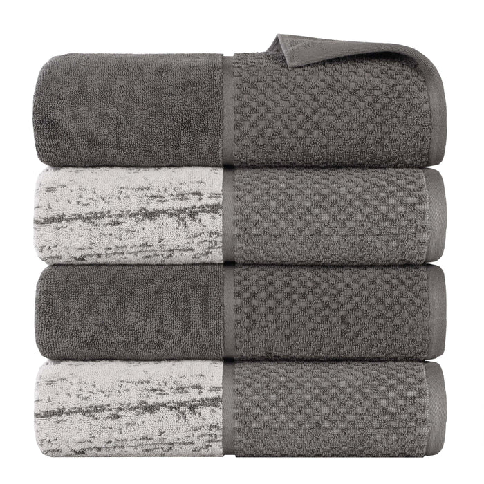 Lodie Cotton Plush Jacquard Solid and Two-Toned Bath Towel Set of 4 - Charcoal/Silver