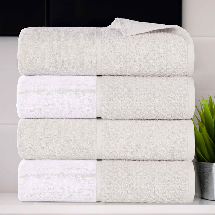 Lodie Cotton Plush Jacquard Solid and Two-Toned Bath Towel Set of 4 - Stone/White