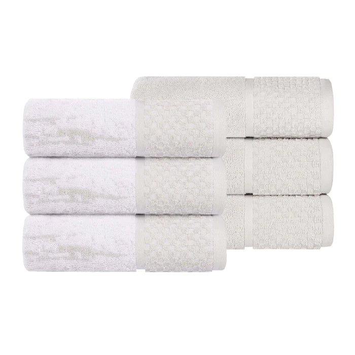 Lodie Cotton Plush Jacquard Solid and Two-Toned Hand Towel Set of 6 - Stone/White