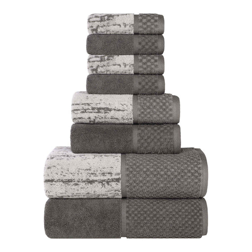 Lodie Cotton Plush Jacquard Solid and Two-Toned 8 Piece Towel Set - Charcoal/Silver