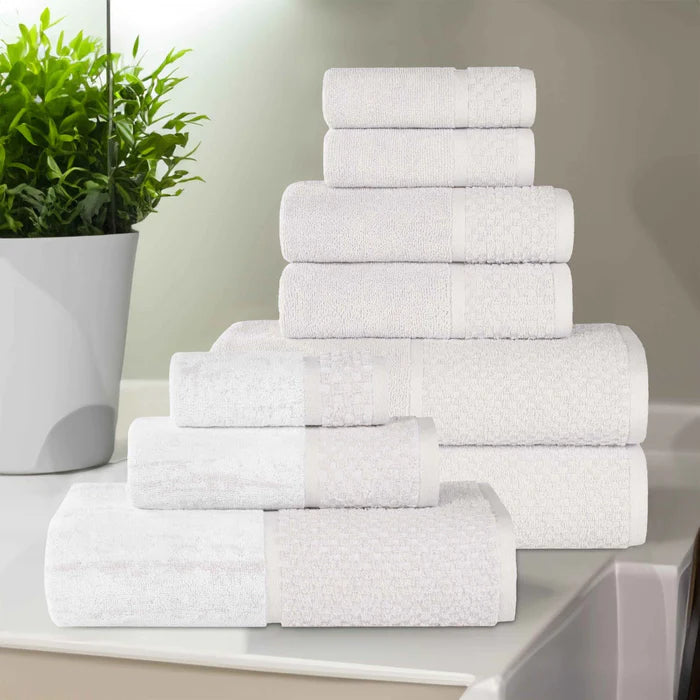 Lodie Cotton Plush Jacquard Solid and Two-Toned 9 Piece Towel Set - Stone