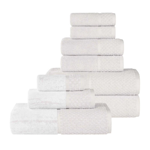 Lodie Cotton Plush Jacquard Solid and Two-Toned 9 Piece Towel Set - Stone