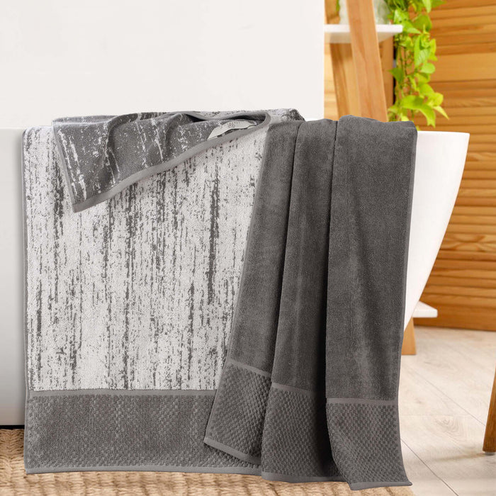 Lodie Cotton Plush Jacquard Solid and Two-Toned Bath Sheet Set of 2 - Charcoal/Silver
