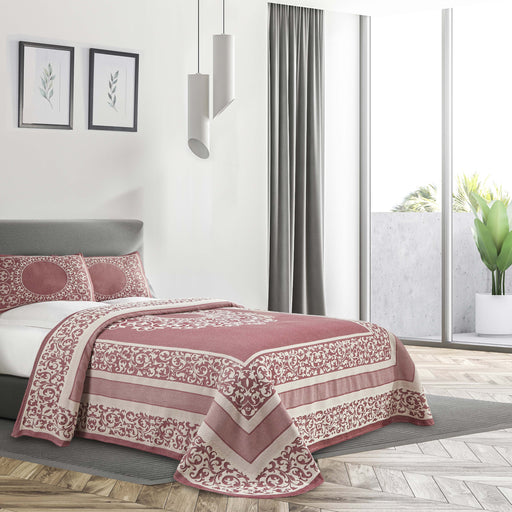 Boho Mandala Cotton Blend Woven Jacquard Bedspread Set - Berry Red