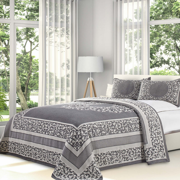Boho Mandala Cotton Blend Woven Jacquard Bedspread Set - Charcoal