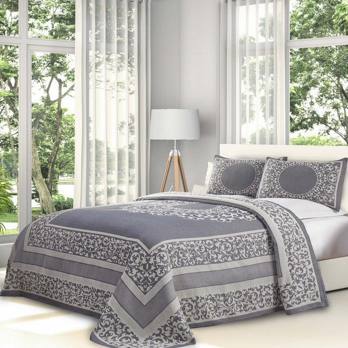 Boho Mandala Cotton Blend Woven Jacquard Bedspread Set - Denim Blue