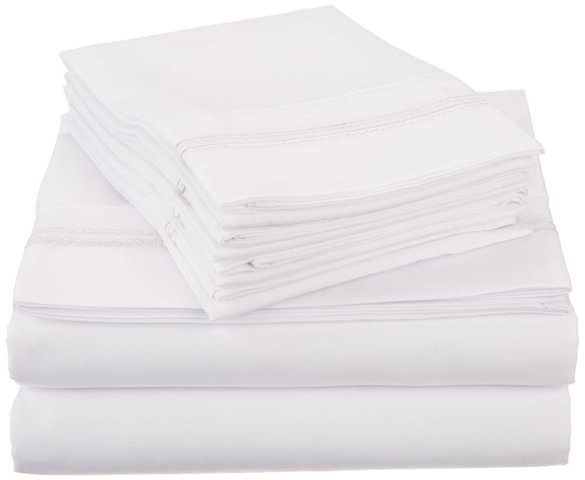 4-Piece Sheet Set With 2-Line Embroidery, Duvets covers OR Pillowcases - WHite