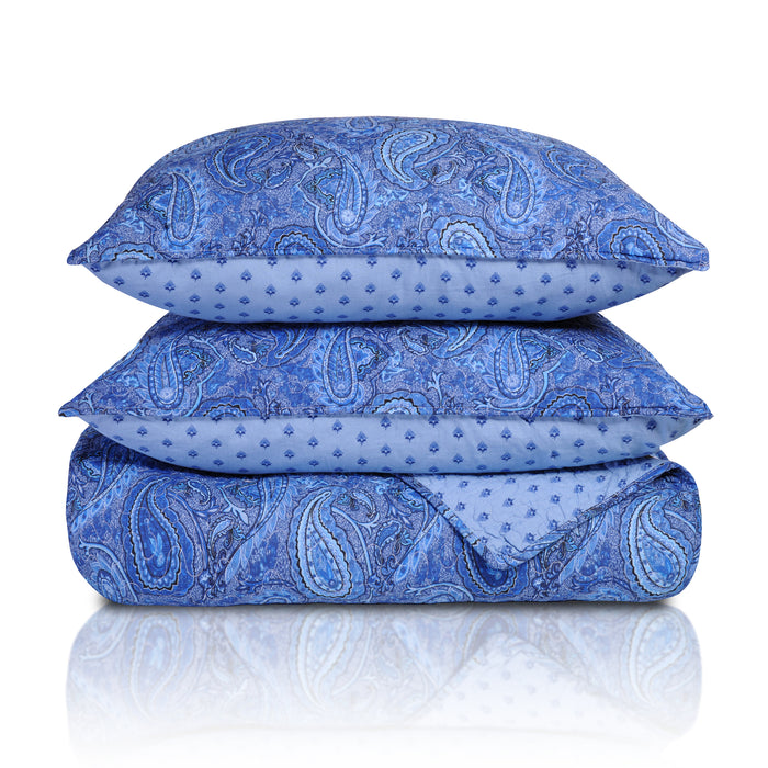 Embossed Morrocan Paisley 100% Long-Staple Cotton Quilt Set, 2 Colors