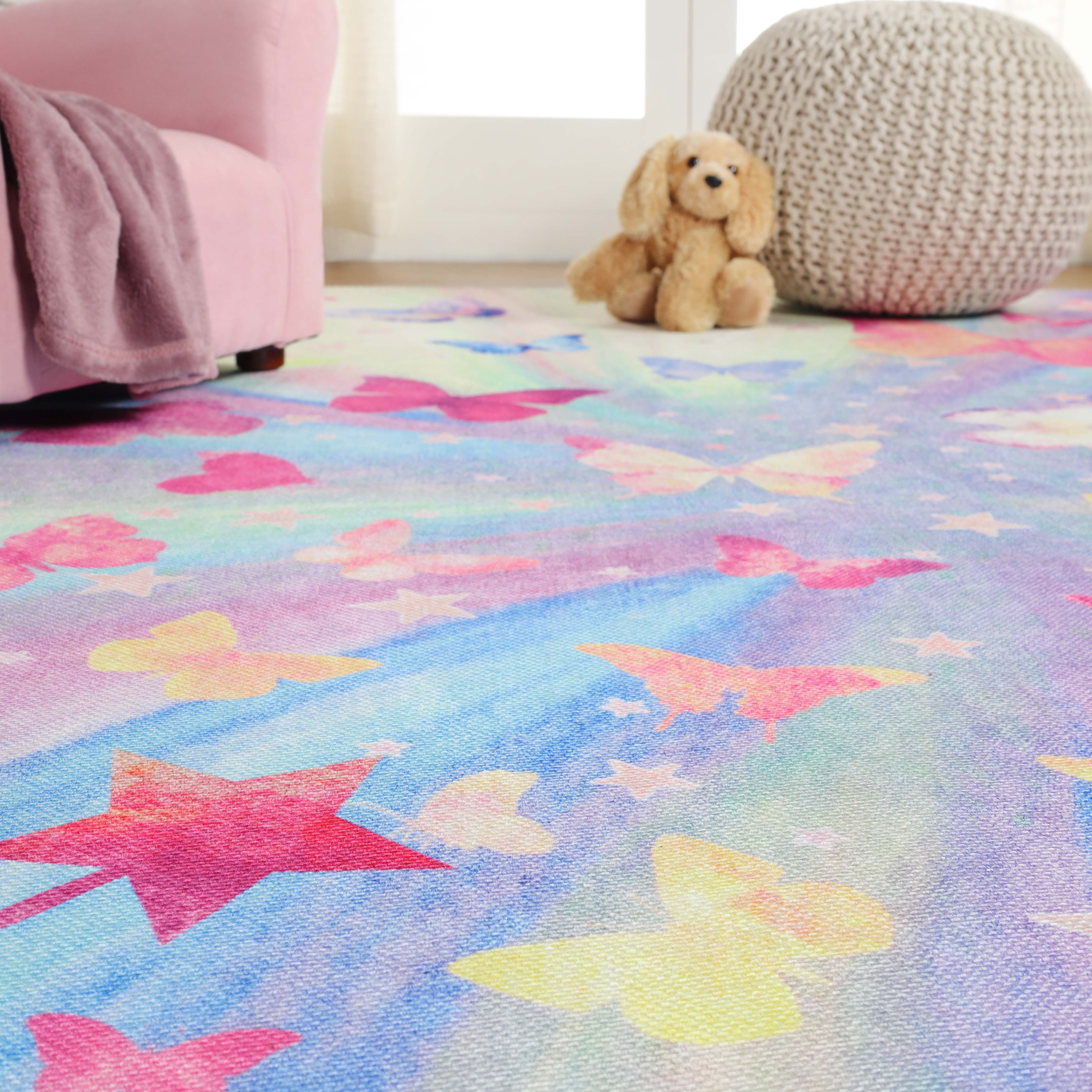 Butterfly Non-Slip Kids Nursery Playroom Washable Indoor Area Rug
