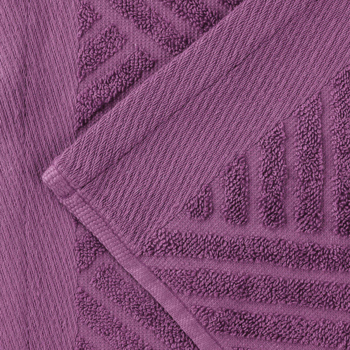 Basketweave Jacquard and Solid 6-Piece Egyptian Cotton Towel Set - Majestic Purple