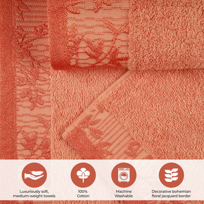 Wisteria Cotton Floral Embroidered Jacquard Border 8-Piece Towel Set - Blue Nile Mills