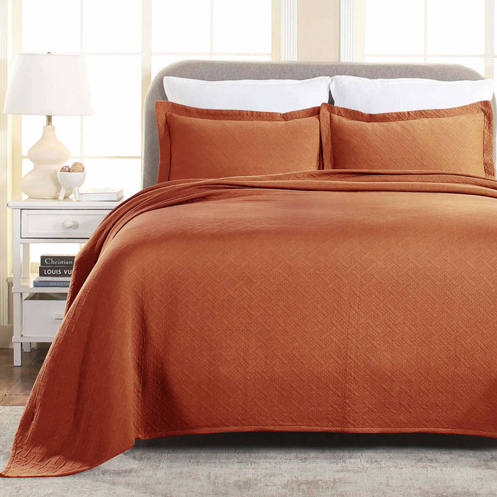 Basket Weave Matelasse Cotton Bedspread Set -  Mandarin