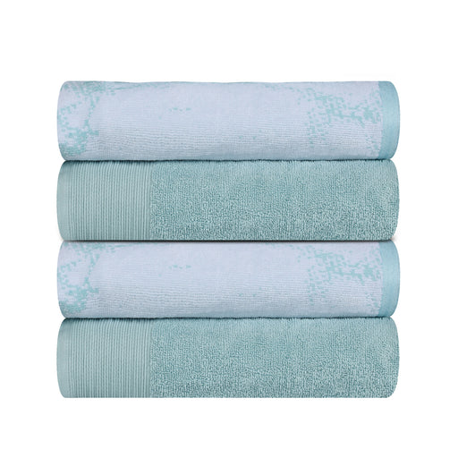 Cotton Assorted Solid and Marble Effect 4 Piece Bath Towel Set - Teal