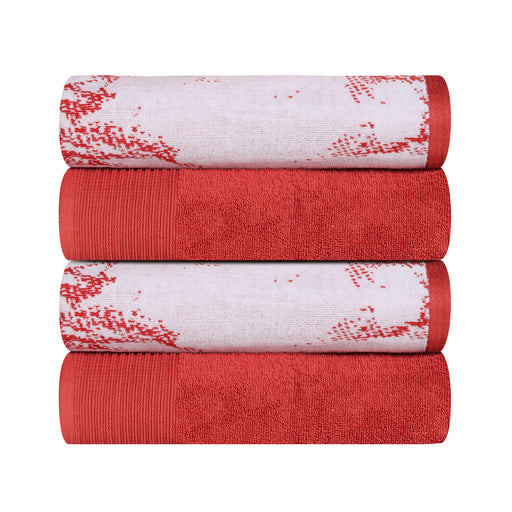 Cotton Assorted Solid and Marble Effect 4 Piece Bath Towel Set - Terra Cotta