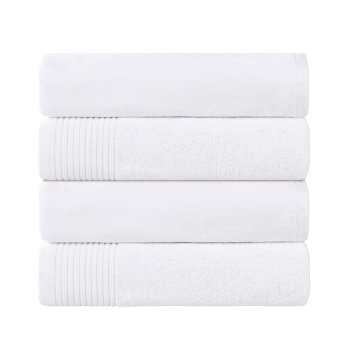 Cotton Assorted Solid and Marble Effect 4 Piece Bath Towel Set - White