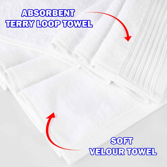 Cotton Assorted Solid and Marble Effect 4 Piece Bath Towel Set - White