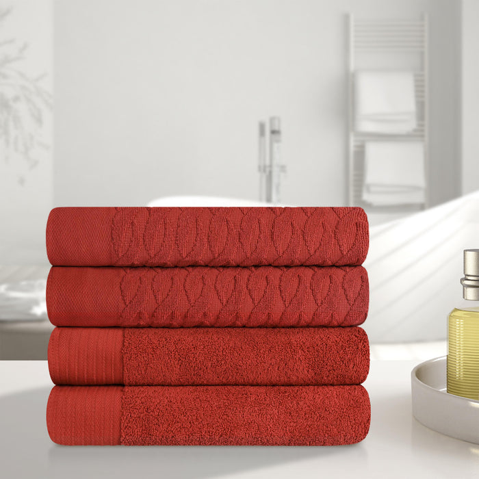 Turkish Cotton Jacquard Herringbone and Solid 4 Piece Bath Towel Set